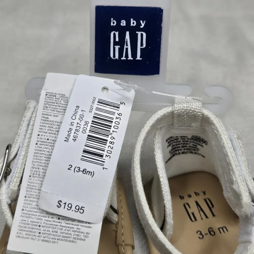 NWT BABY GAP White w/ Black Stripes and Tan Linen Sandals Size 3-6mo